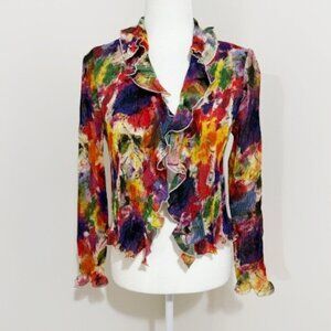 Caeliann Crinkle Pleated Stretch Open Front Cropped Jacket Multi-Color Size M